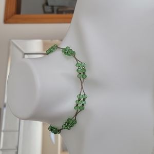 Green stone choker. Glass beads??